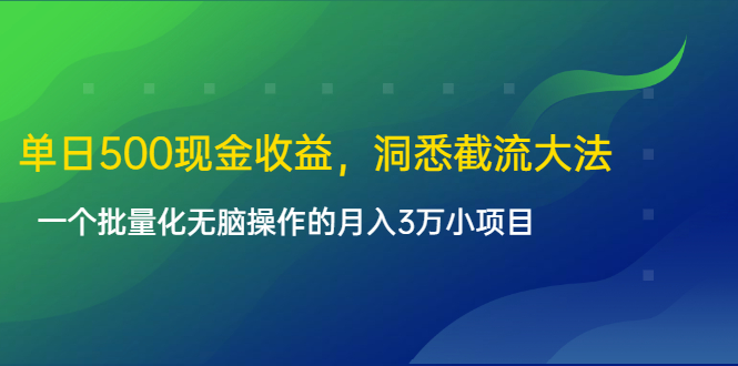 单日500现金收益，洞悉截流大法，一个批量化无脑操作的月入3万小项目-闪越社