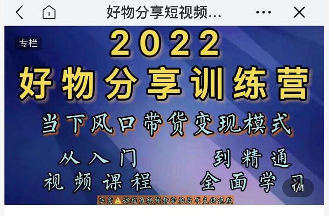萌飞好物·2022抖音好物分享训练营，当下风口带货变现模式，从入门到精通-闪越社