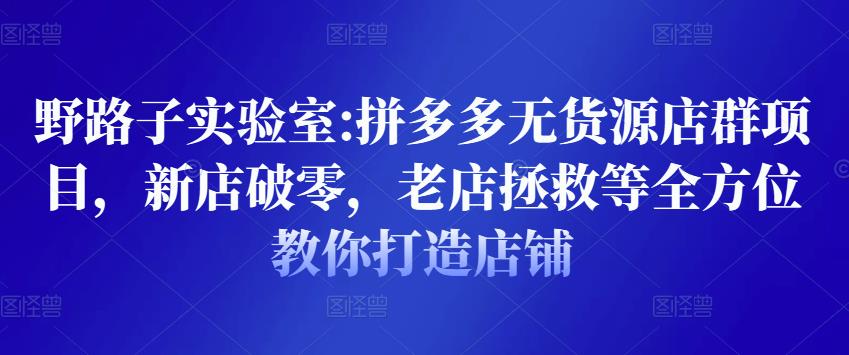 野路子实验室:拼多多无货源店群项目，新店破零，老店拯救等全方位教你打造店铺-闪越社