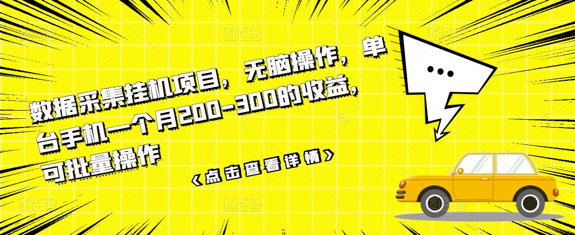 数据采集挂机项目，无脑操作，单台手机一个月200-300的收益，可批量操作-闪越社