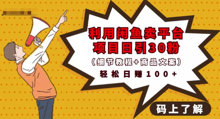 利用闲鱼卖平台项目课程资源日引流30+精准粉丝，轻松日赚100+，积累人脉可实现二次变-闪越社
