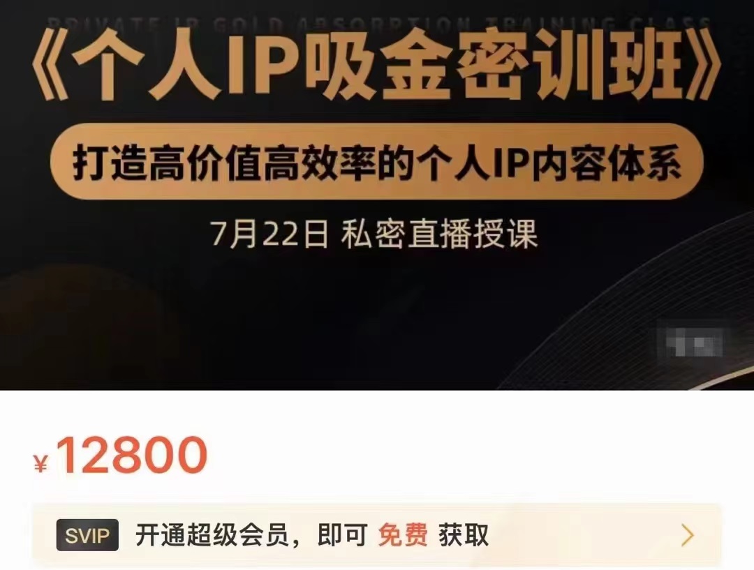 个人IP吸金密训班，打造高价值高效率的个人IP内容体系（价值12800元）-闪越社