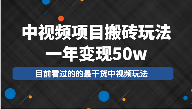 中视频项目搬砖玩法，一年变现50w，目前看过的的最干货中视频玩法-闪越社