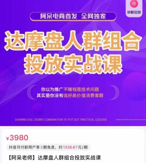 阿呆电商·达摩盘人群组合投放实战课，你以为推广不赚钱是技术问题，其实是你没有选好高价值消费客群-闪越社