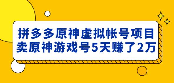 外面卖2980的拼多多原神虚拟帐号项目：卖原神游戏号5天赚了2万-闪越社