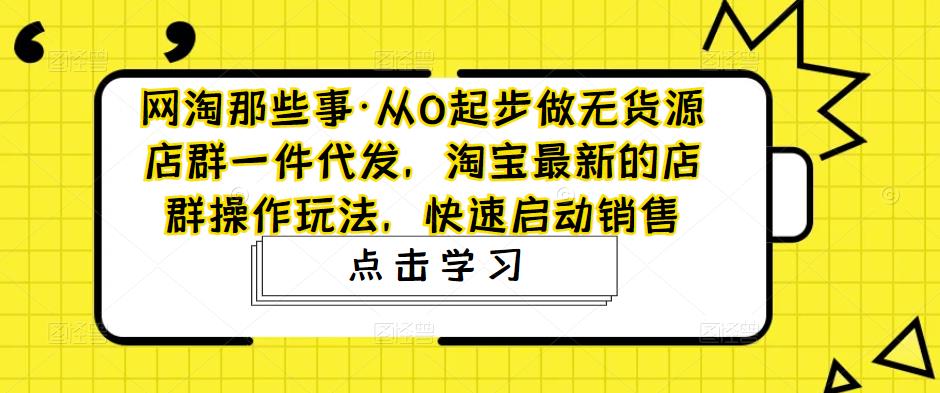 网淘那些事·从0起步做无货源店群一件代发，淘宝最新的店群操作玩法，快速启动销售-闪越社