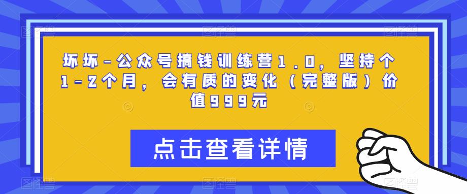 坏坏-公众号搞钱训练营1.0，坚持个1-2个月，会有质的变化（完整版）价值999元-闪越社