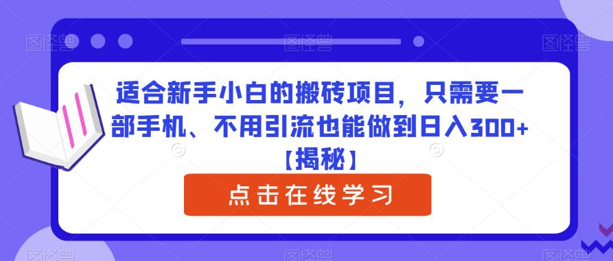 适合新手小白的搬砖项目，只需要一部手机、不用引流也能做到日入300+【揭秘】-闪越社