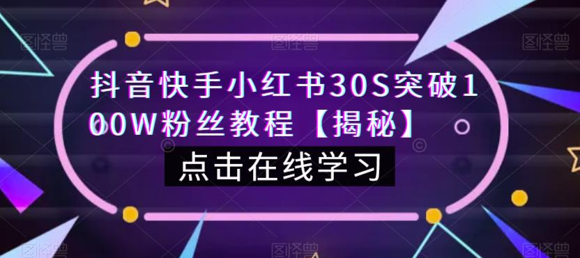 抖音快手小红书30S突破100W粉丝教程【揭秘】-闪越社