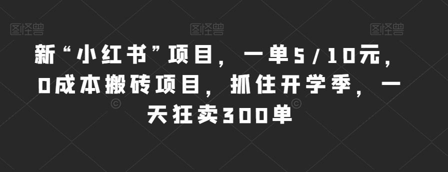 新“小红书”项目，一单5/10元，0成本搬砖项目，抓住开学季，一天狂卖300单【揭秘】-闪越社