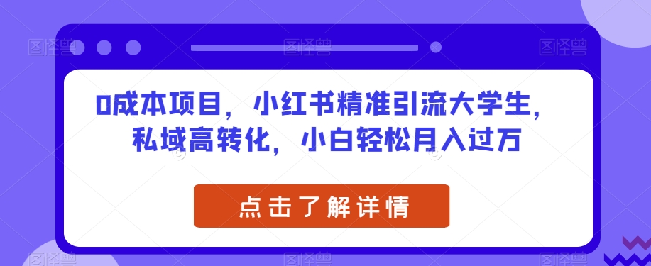 0成本项目，小红书精准引流大学生，私域高转化，小白轻松月入过万【揭秘】-闪越社