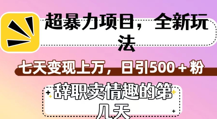 超暴利项目，全新玩法（辞职卖情趣的第几天），七天变现上万，日引500+粉【揭秘】-闪越社