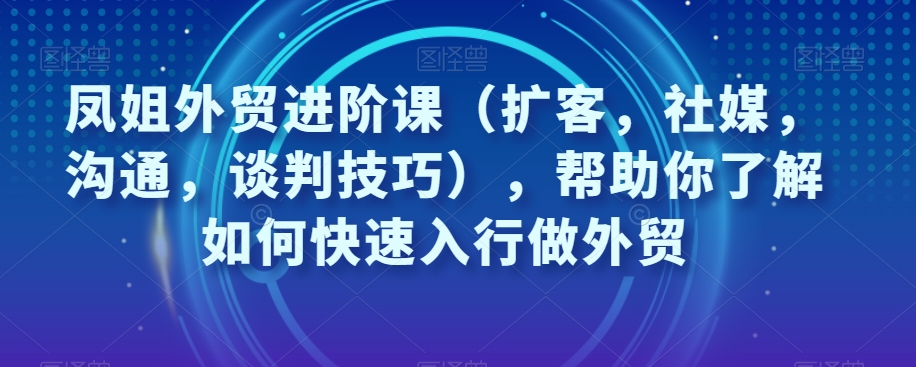 凤姐外贸进阶课（扩客，社媒，沟通，谈判技巧），帮助你了解如何快速入行做外贸-闪越社