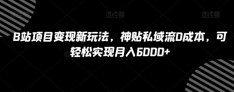 B站项目变现新玩法，神贴私域流0成本，可轻松实现月入6000+【揭秘】-闪越社