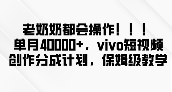 老奶奶都会操作，新平台无脑操作，单月40000+，vivo短视频创作分成计划【揭秘】-闪越社