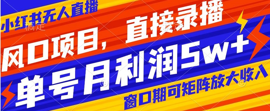 风口项目，小红书无人直播带货，直接录播，可矩阵，月入5w+【揭秘】-闪越社