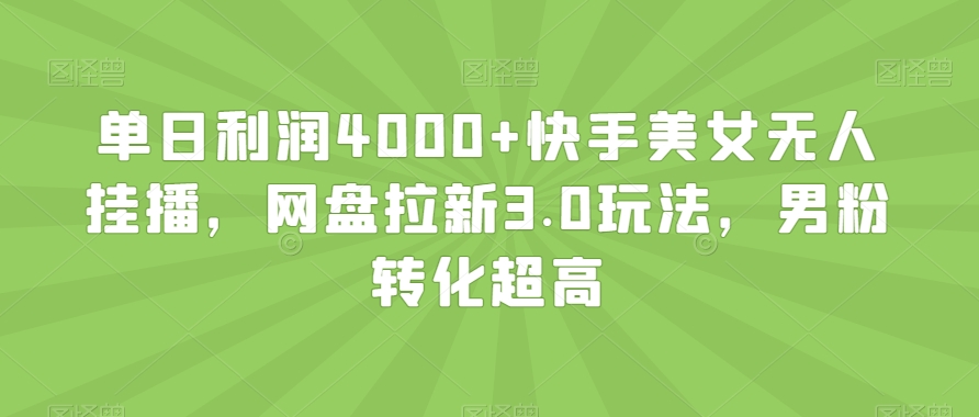 单日利润4000+快手美女无人挂播，网盘拉新3.0玩法，男粉转化超高【揭秘】-闪越社