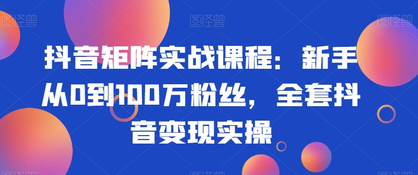 抖音矩阵实战课程：新手从0到100万粉丝，全套抖音变现实操-闪越社