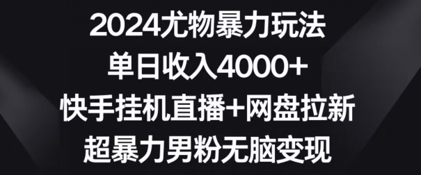 2024尤物暴力玩法，单日收入4000+，快手挂机直播+网盘拉新，超暴力男粉无脑变现【揭秘】-闪越社