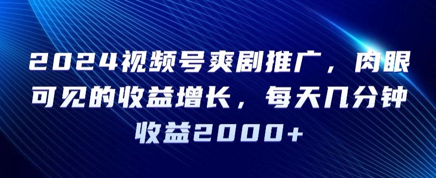 2024视频号爽剧推广，肉眼可见的收益增长，每天几分钟收益2000+【揭秘】-闪越社