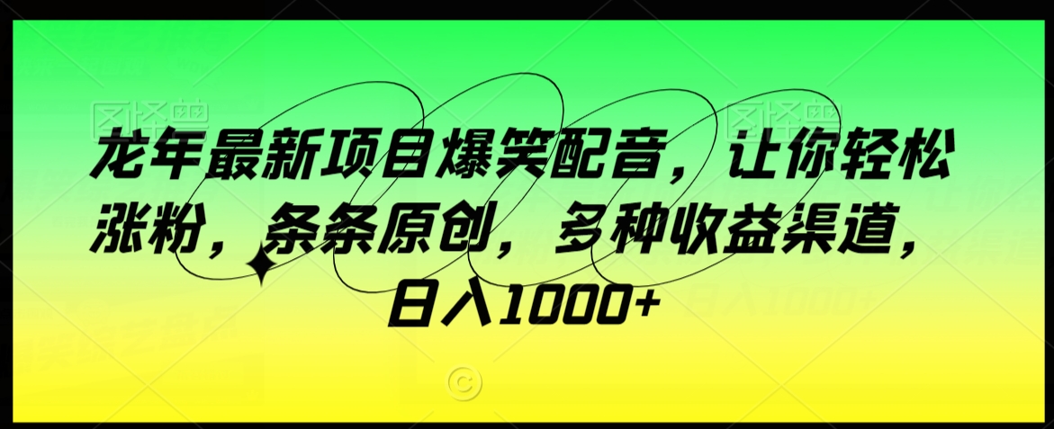 龙年最新项目爆笑配音，让你轻松涨粉，条条原创，多种收益渠道，日入1000+【揭秘】-闪越社