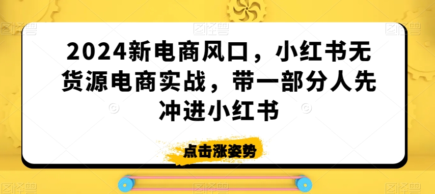 2024新电商风口，小红书无货源电商实战，带一部分人先冲进小红书-闪越社