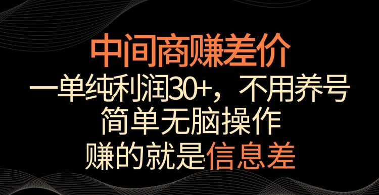 中间商赚差价，一单纯利润30+，简单无脑操作，赚的就是信息差，轻轻松松日入1000+【揭秘】-闪越社