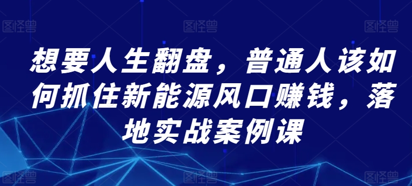 想要人生翻盘，普通人该如何抓住新能源风口赚钱，落地实战案例课-闪越社