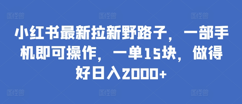 小红书最新拉新野路子，一部手机即可操作，一单15块，做得好日入2000+【揭秘】-闪越社