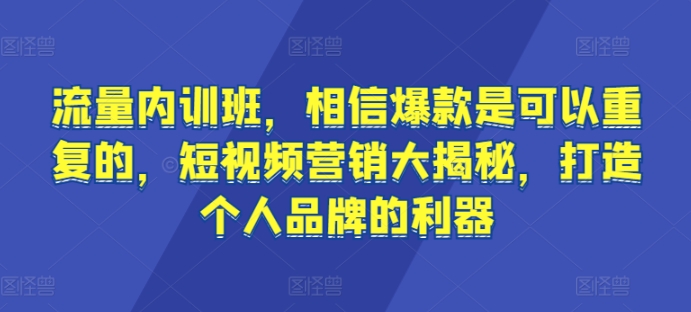 流量内训班，相信爆款是可以重复的，短视频营销大揭秘，打造个人品牌的利器-闪越社