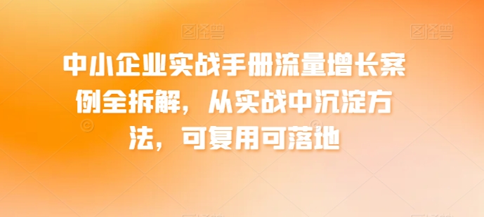 中小企业实战手册流量增长案例全拆解，从实战中沉淀方法，可复用可落地-闪越社