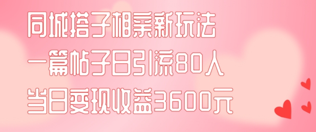 同城搭子相亲新玩法一篇帖子引流80人当日变现3600元(项目教程+实操教程)【揭秘】-闪越社