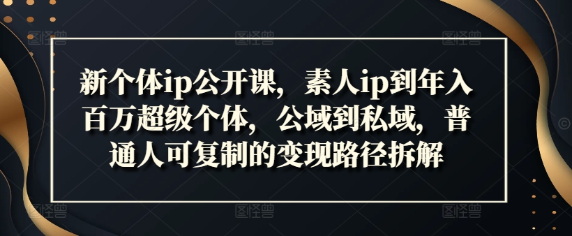 新个体ip公开课，素人ip到年入百万超级个体，公域到私域，普通人可复制的变现路径拆解-闪越社