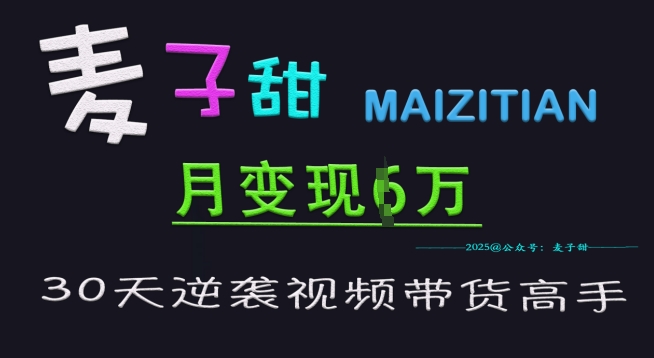 麦子甜30天逆袭视频带货高手，单月变现6W加特训营-闪越社