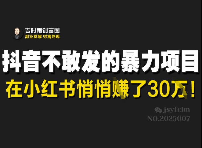 抖音不敢发的暴利项目，在小红书悄悄挣了30W-闪越社