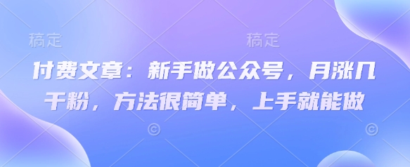 付费文章：新手做公众号，月涨几干粉，方法很简单，上手就能做-闪越社