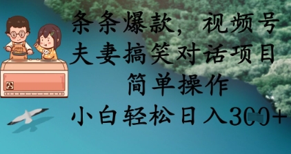 条条爆款，视频号夫妻搞笑对话项目，简单操作，小白轻松日入3张+-闪越社