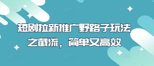 短剧拉新推广野路子玩法之截流，简单又高效-闪越社