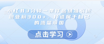 小红书3分钟一条作品精准引流创业粉300+，打造属于自己的流量帝国-闪越社