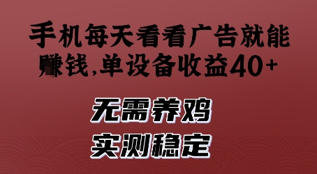 手机每天看看广告就能挣钱，单设备收益40+，无需养鸡，实测稳定【揭秘】-闪越社