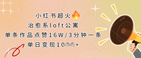 小红书超火的治愈系loft公寓，单条作品点赞16W，3分钟一条，单日变现数张-闪越社