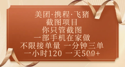 飞猪美团截图项目，你只管截图，一部手机在家做，正规平台无套路，一天5张+【揭秘】-闪越社