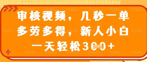 最新审核视频，几秒一单，多劳多得，新人小白一天轻松3张【揭秘】-闪越社