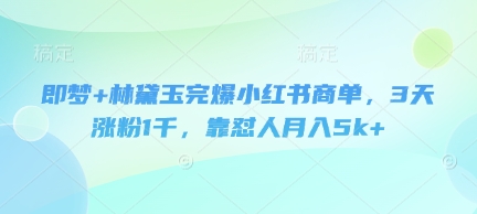 即梦+林黛玉完爆小红书商单，3天涨粉1千，靠怼人月入5k+-闪越社