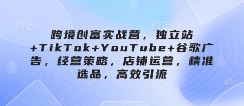 跨境创富实战营，独立站+TikTok+YouTube+谷歌广告，经营策略，店铺运营，精准选品，高效引流-闪越社