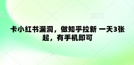 卡小红书漏洞，做知乎拉新 一天3张起，有手机即可-闪越社