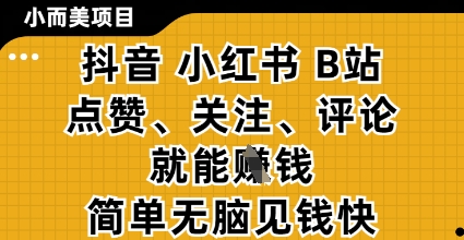 小而美的项目，抖音小红书B站视频点赞、关注、评论就能挣钱，简单无脑立见收益，妥妥的零撸项目【揭秘】-闪越社