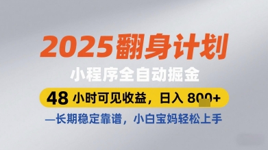 2025翻身计划小程序全自动掘金，48小时可见收益，日入多张+，长期稳定靠谱，小白宝妈轻松上手【揭秘】-闪越社