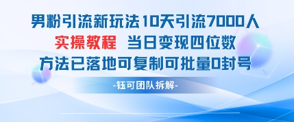 男粉引流新玩法10天引流7000人当日变现四位数可复制可批量0封号-闪越社