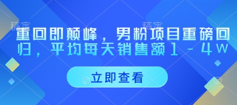 重回即颠峰，男粉项目重磅回归，平均每天销售额1-4W-闪越社